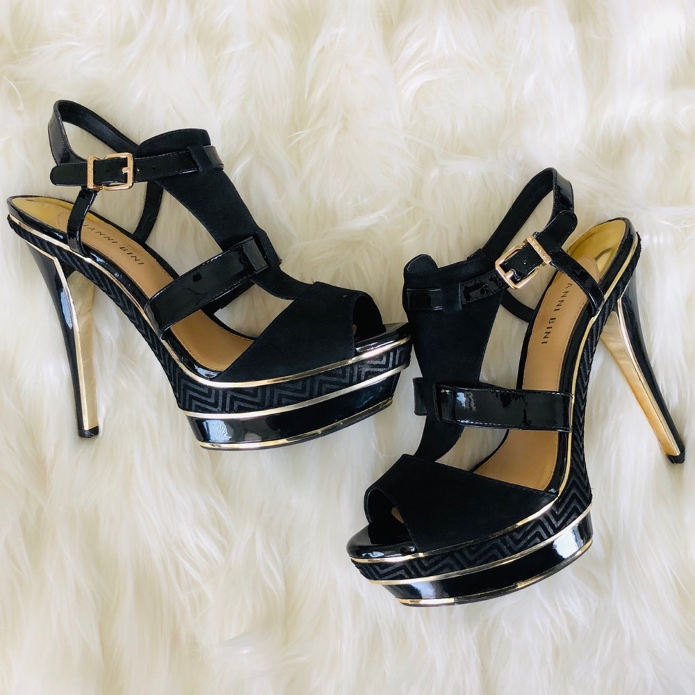 Gianni Bini Black & Gold Platform Stiletto Heels 9
